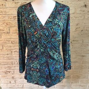 Cable and Gauge knotted 3/4 sleeve v neck top xl